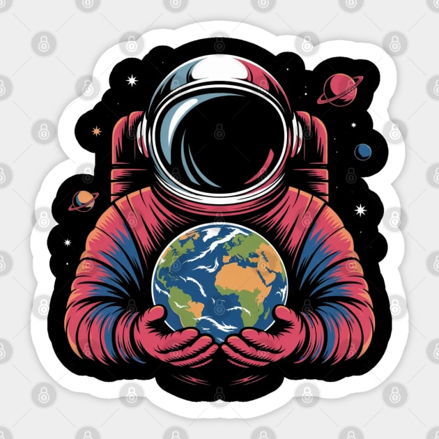 Astronaut Holding Earth Planet Space Galaxy For Earth Day Sticker by Creatifly Graphic Tees